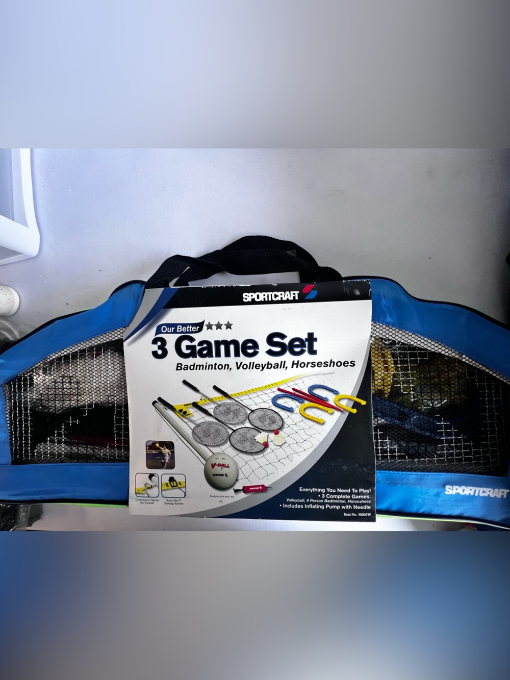 SPORTCRAFT 3 GAME SET INCLUDES BADMINTON, VOLLEYBALL AND HORSESHOES